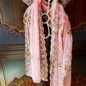 Scarf pink hand embroidered